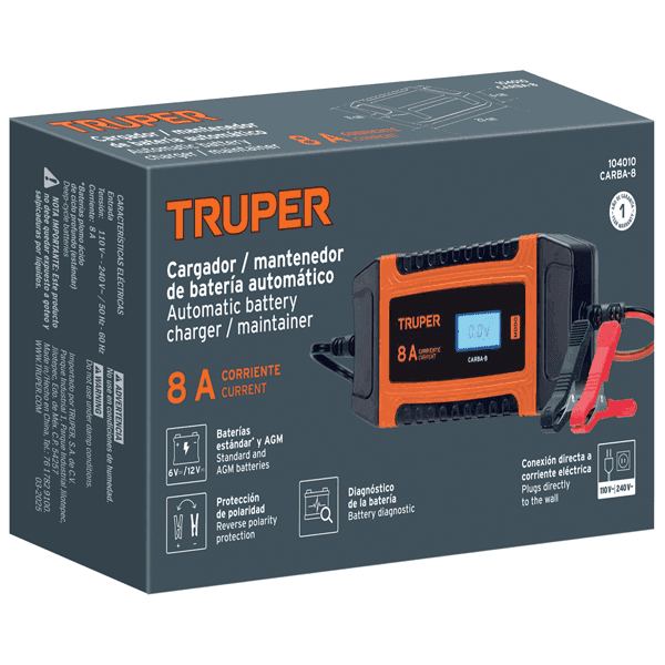 Cargador de batería 8A 12V/24V Truper CARBA-8 