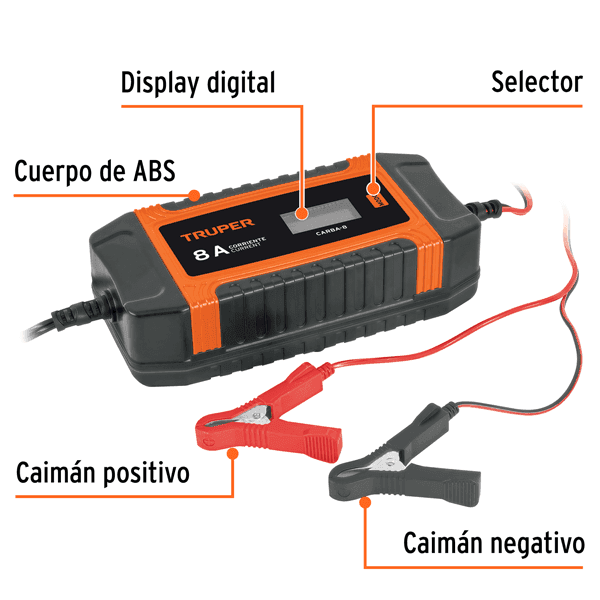 Cargador de batería 8A 12V/24V Truper CARBA-8 