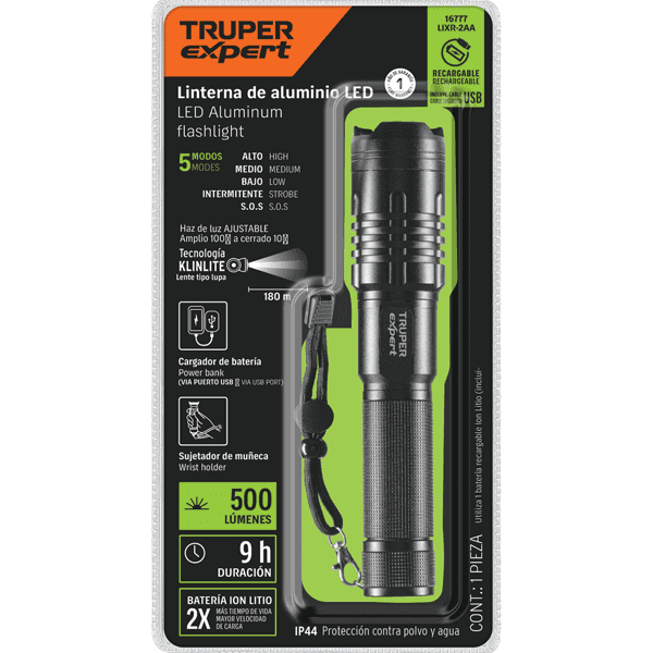 Linterna LED Recargable 500lm TRUPER EXPERT LINTERNA-M