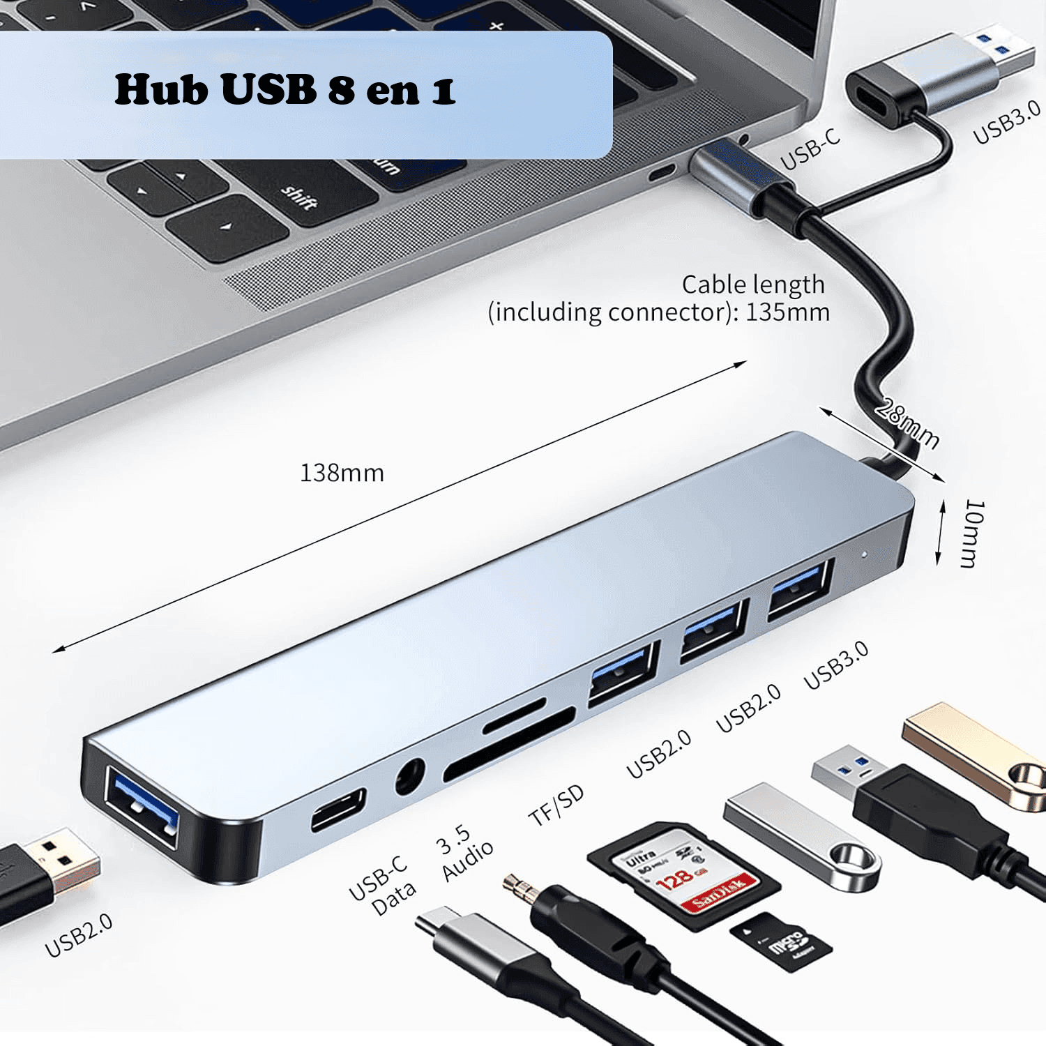 Multiplicador De Puertos USB  8 en 1 HUBUSB