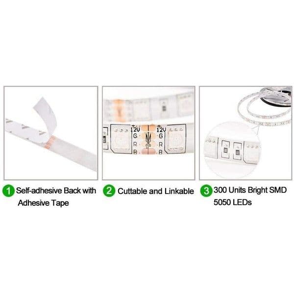 Kit Cinta Led RGB 5m Con Fuente y Control MLRGBF