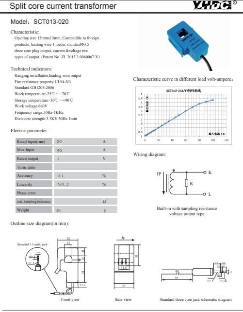 Sensor De Corriente 20A SCT013-020