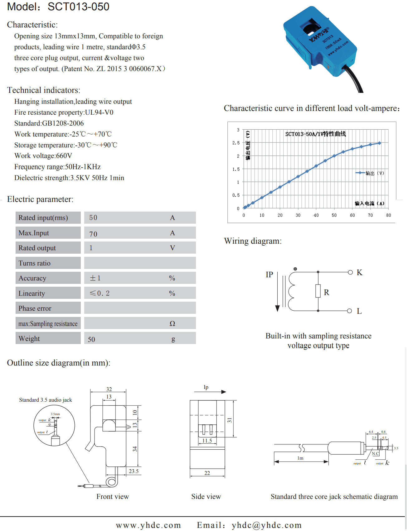 Sensor De Corriente 50A SCT013-050